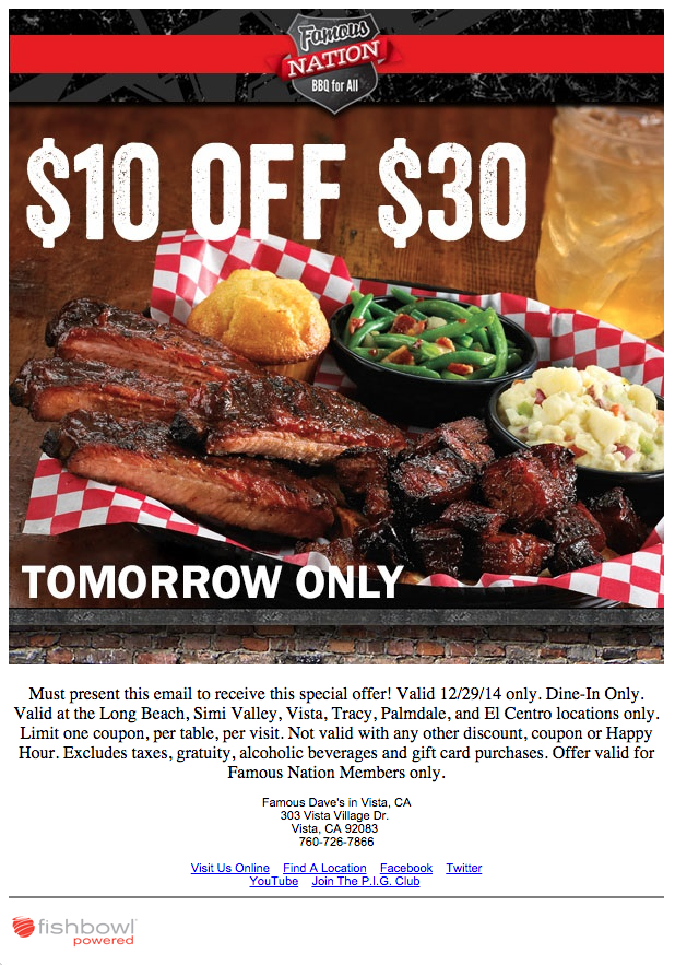 Famous dave's promo code hotsell