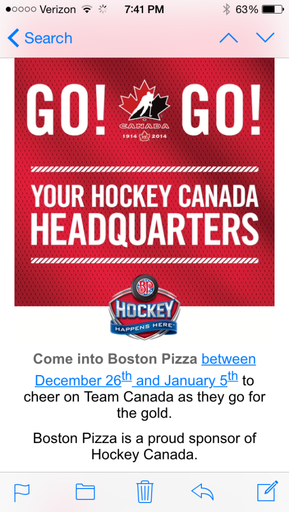Boston Pizza Email