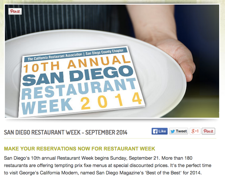 George's at the Cove San Diego Restaurant Week