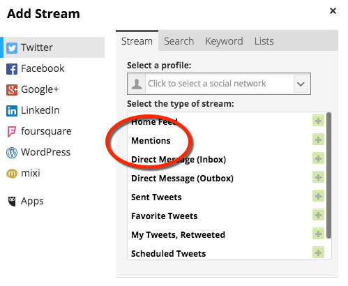 Hootsuite Add Stream