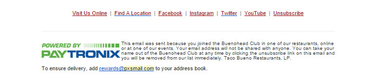 Paytronix Email Footer - Taco Bueno
