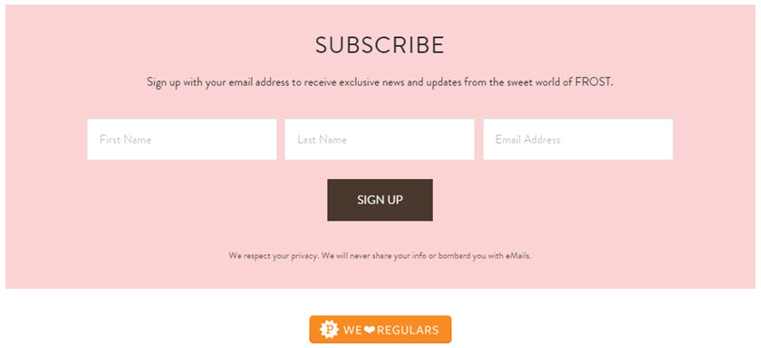 Frostology Email Subscription Footer