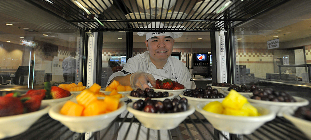 Chef and fruit