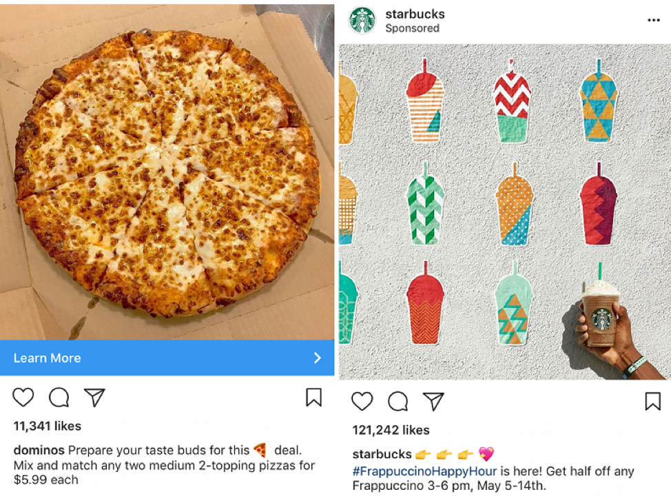 Restaurant Instagram Ads examples