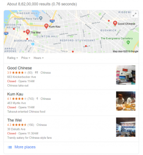 Restaurant Google My Business search results