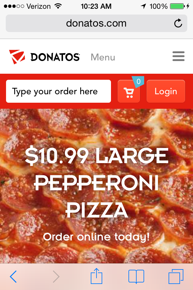 Donatos Pizza Mobile Website